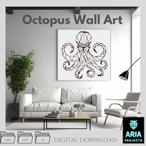 Art mural pieuvre - vecteur tranché d'une seule pièce, silhouette océanique complexe (DXF, SVG, AI)