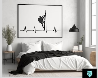 Rock Climber Heartbeat Wall Art – Single-Piece Sliced Vector, Adventure Silhouette (DXF, SVG, AI)