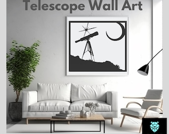 Telescope Wall Art – Single-Piece Sliced Vector, Stargazing Silhouette (DXF, SVG, AI)