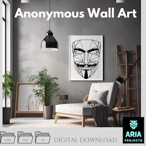 Art mural masque anonyme - Image vectorielle en tranches d'une seule pièce, silhouette emblématique (DXF, SVG, AI)