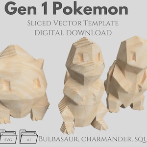 Pokémon Starter Bundle – Charmander, Squirtle & Bulbasaur – Sliced Vector Template, Parametric, Multilayer (DXF, SVG, AI)