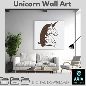 Art mural licorne - vecteur en tranches d'une seule pièce, silhouette fantaisiste (DXF, SVG, AI)