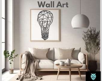 Geometric Light Bulb Wall Art – Single-Piece Sliced Vector, Modern Polygon Silhouette (DXF, SVG, AI)
