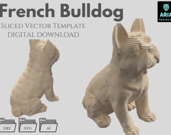 Franse bulldog - gesneden vectorsjabloon, parametrisch, meerlaags lasergesneden bestand (DXF, SVG, AI)
