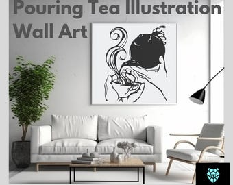 Pouring Tea Wall Art – Single-Piece Sliced Vector, Elegant Kitchen Silhouette (DXF, SVG, AI)