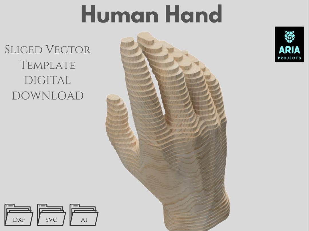 Human Hand – Sliced Vector Template, Parametric, Multilayer (DXF, SVG ...
