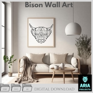 Oeuvre d'art murale bison : image vectorielle en tranches d'une seule pièce, silhouette occidentale majestueuse (DXF, SVG, AI)