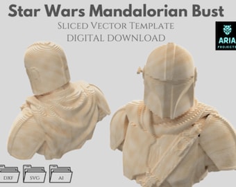 Star Wars Mandalorian Bust – Sliced Vector Template, Parametric, Multilayer (DXF, SVG, AI)