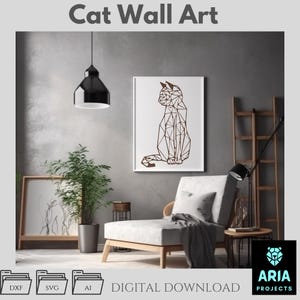 Art mural chat - vecteur tranché d'une seule pièce, silhouette féline élégante (DXF, SVG, AI)