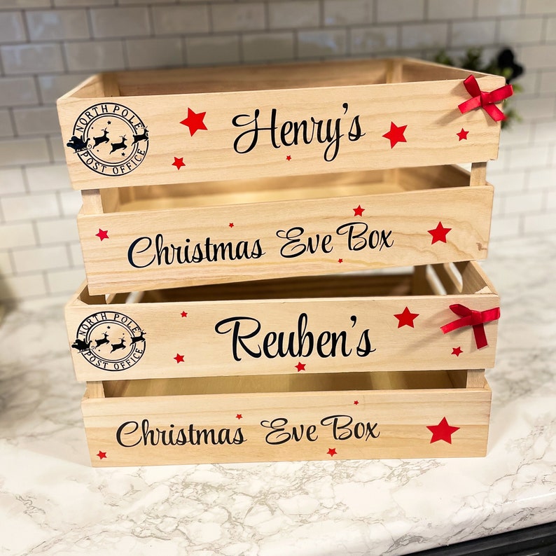 Personalised Wooden Christmas Eve Crate for Children, Customised Cute