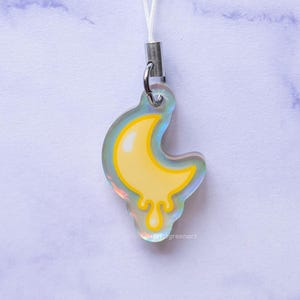 Moon Phone Charm | Holographic Keychain, Melting Moon, Space Aesthetic, Mini Keyring, Tech Accessories, Acrylic Charm, Astrology Gift