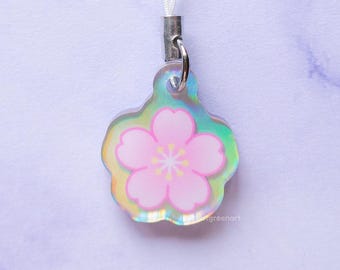Sakura Phone Charm | Holographic Keychain, Cherry Blossom Art, Mini Phone Charm, Floral Accessories, Flower Phone Charm, Japan Aesthetic