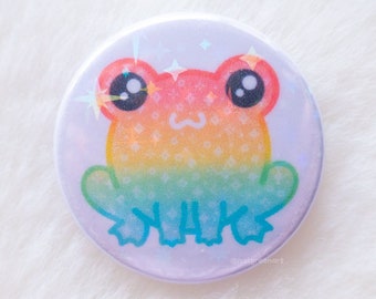 Insignia de rana arcoíris / Botón holográfico, joyería del orgullo, broche kawaii, decoraciones coloridas, accesorios para mochilas, pin de 25 mm