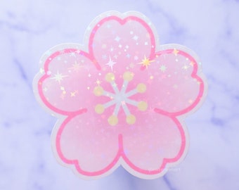 Sakura Sticker | Holographic Sticker, Cherry Blossom Art, Japan Aesthetic, Spring Decorations, Kawaii Stationery, Cute Vinyl Sticker