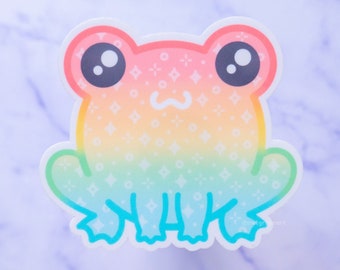 Rainbow Frog Sticker | Amphibian Sticker, Colorful Stickers, Kawaii Animal Art, Toad Gift, Waterproof Decal, Glossy Vinyl Sticker