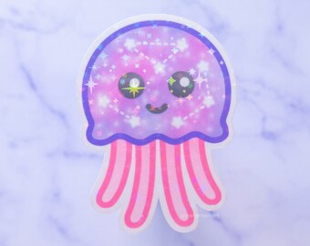Adesivo medusa / Adesivo olografico, Decalcomanie di creature marine, Estetica spaziale, Illustrazione dell'oceano, Regalo di biologia marina, Simpatico adesivo in vinile