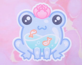 Cute Frog Sticker | Pond Sticker, Koi Fish Art, Amphibian Sticker, Cottagecore Decor, Toad Gift, Waterproof Decal, Glossy Vinyl Sticker