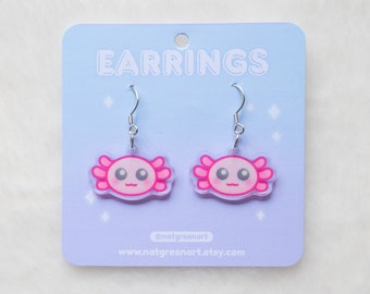 アホロートルのイヤリング | アクリルイヤリング、かわいいアクセサリー、ダングルイヤリング、サラマンダーチャーム、ノベルティイヤリング、かわいい動物ギフト