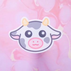 Cute Cow Sticker | Dairy Cow Art, Vegan Stickers, Kawaii Animal Art, Farm Accessories, Cattle Gift, Waterproof Decal, Glossy Vinyl Sticker
