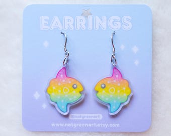 Sunfish Earrings | Mola Mola, Dangle Earrings, Acrylic Earrings, Kawaii Accessories