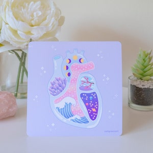Impression d'art coeur esthétique | Coeur anatomique, illustration de l'anatomie, impression kawaii, art mural mignon, petits imprimés carrés, oeuvre d'art pastel