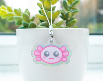 Axolotl Phone Charm | Holographic Keychain, Mini Phone Charm, Cute Acrylic Charm, Small Keyring, Kawaii Bag Charm, Animal Decoration