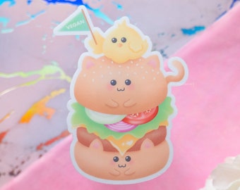 Vegan Burger Sticker | Fast Food Stickers, Cute Food Art, Plant Based Sticker, Vegetarian Gift, Waterproof Decal, Glossy Vinyl Sticker