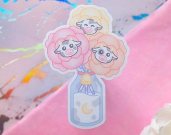 Cute Cow Sticker | Milk Sticker, Flower Stationary, Farm Animal Decor, Rose Decal, Nature Lover Gift, Waterproof Decal, Glossy Vinyl Sticker