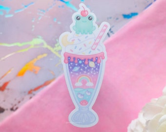 Milkshake-sticker | Leuke sticker kikker, kawaii voedselstickers, dessertdecoraties, ijsfeest, waterdichte sticker, glanzende vinylsticker