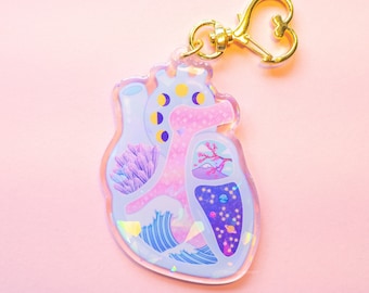 Anatomical Heart Keyring | Holographic Keychain, Organ Keychain, Anatomy Gift, Kawaii Acrylic Charm, Science Accessories, Japanese Aesthetic