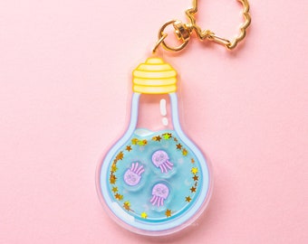 Jellyfish Keyring | Shaker Keychain, Kawaii Acrylic Charm, Ocean Accessories, Cute Animal Gifts, Potion Decor, Sea Creature Keyring