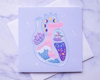 Anatomical Heart Greetings Card | Valentines Day Gift For Girlfriend, Anatomy Illustration, Pastel Aesthetic, Anniversary Card For Her