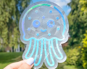 Jellyfish Suncatcher | Rainbow Maker, Ocean Window Decal, Cute Animal Gifts, Kawaii Decoration, Kids Room Decor, Static Window Cling