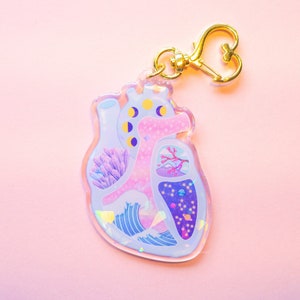 Anatomical Heart Keyring | Holographic Keychain, Organ Keychain, Anatomy Gift, Kawaii Acrylic Charm, Science Accessories, Japanese Aesthetic