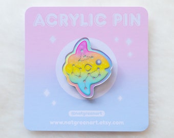 Sunfish Acrylic Pin | Holographic Pin, Rainbow Pin Badge, Fish Pin, Mola Mola, Ocean Pins, Kawaii Brooch, Bag Accessories, Cute Animal Gifts