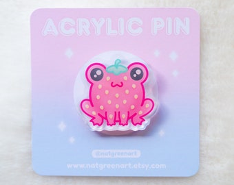 Strawberry Frog Acrylic Pin | Frog Pin Badge, Kawaii Brooch, Bag Accessories, Cottagecore Decor, Cute Animal Gifts, Toad Pin, Fruit Frogs