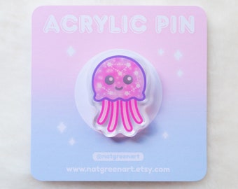 Jellyfish Acrylic Pin | Ocean Pins, Space Pin Badge, Kawaii Brooch, Bag Accessories, Sea Creature Pin, Marine Biology Gift, Cute Animal Gift