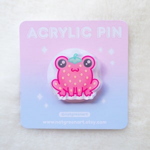 Frog Pin | Acrylic Pin, Strawberry Frog, Kawaii Brooch, Bag Accessories, Cottagecore Decor, Cute Animal Gifts, Toad Pin, Fruit Frogs