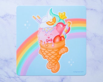 Taiyaki Art Print | Ice Cream Artwork, Cute Food Art, Dessert Illustration, Rainbow Wall Art, Asian Food Print, Japanese Aesthetic