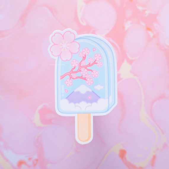 Ice Cream Sticker | Spring Sticker, Sakura Stationery, Kawaii Dessert, Japan Aesthetic, Mount Fuji, Waterproof Decal, Glossy Vinyl Sticker