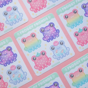 Frog Sticker Sheet | Mini Vinyl Stickers, Cute Frog Decor, Strawberry Frog, Froggy things, Kawaii Stationary, Glossy Planner Stickers