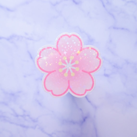 Sakura Sticker | Holographic Sticker, Cherry Blossom Art, Japan Aesthetic, Spring Decorations, Kawaii Stationery, Cute Vinyl Sticker