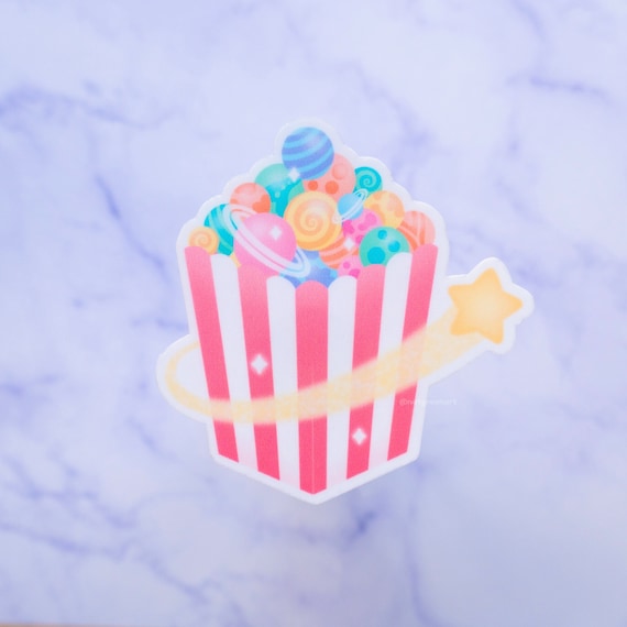 Popcorn Sticker | Cute Food Stickers, Space Aesthetic, Planet Artwork, Cinema Decor, Kawaii Snacks, Waterproof Decal, Glossy Vinyl Sticker
