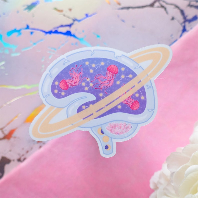 Jellyfish Galaxy Brain Sticker Mental Health Stickers, Organ Stickers, Glossy Vinyl Sticker, Anatomy Stickers, Kawaii Waterproof Stickers image 1