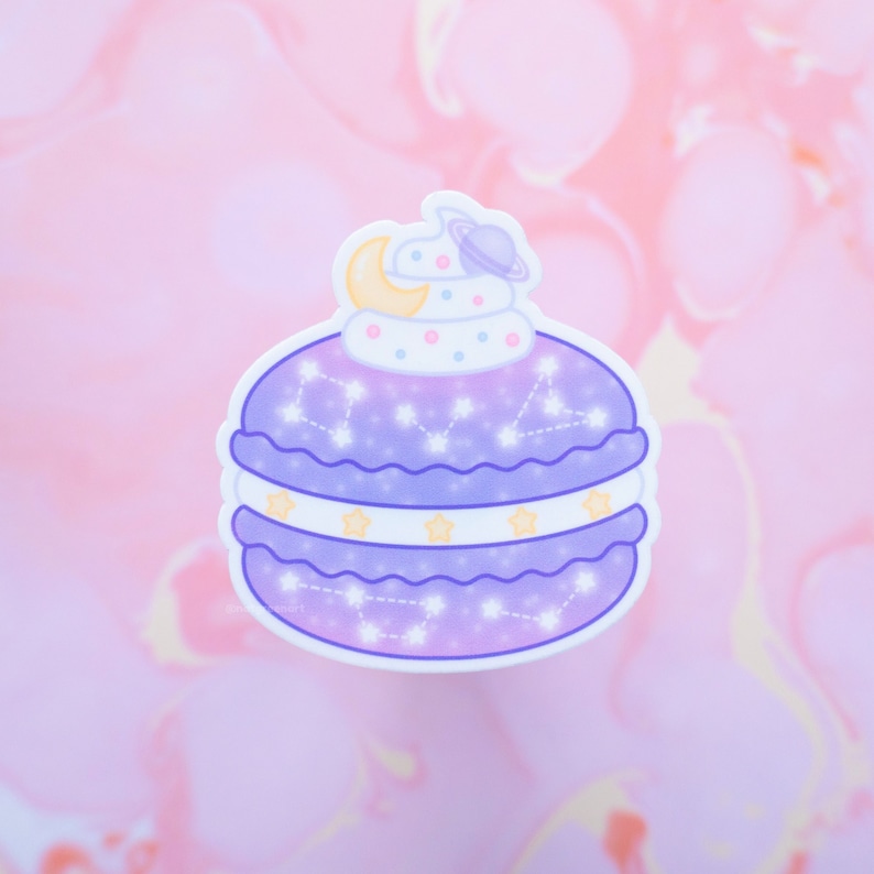 Macaron Sticker | Cute Food Stickers, Galaxy Decor, Space Aesthetic, Kawaii Dessert, Baker Gift, Waterproof Decal, Glossy Vinyl Sticker image 1