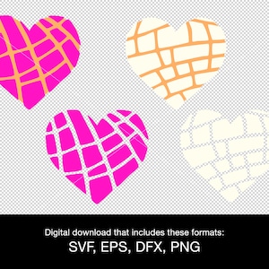 May include: Four heart-shaped designs, two in pink with orange lines and two in white with orange lines. The designs are reminiscent of a traditional Mexican sweet bread.