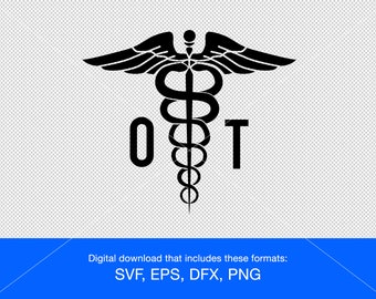 Símbolo médico con letras OT para terapeuta ocupacional svg png eps dxf