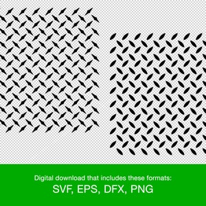 May include: Two black diamond plate patterns on a transparent background. The patterns are composed of repeating, angled, diamond-shaped elements. The image includes the text: Digital download that includes these formats: SVF, EPS, DFX, PNG.