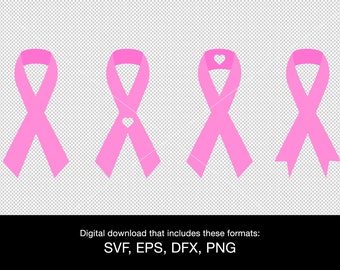 Breast cancer awareness ribbon svg - 4 versions - Pink ribbon svg