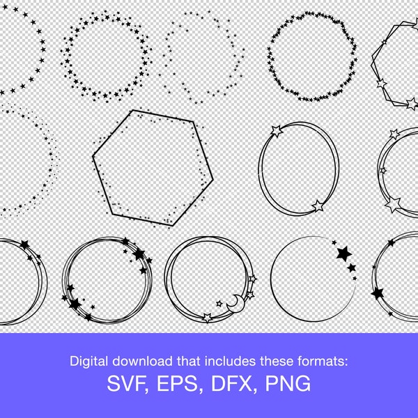 Couronne d'étoiles svg png eps dxf - lune cadre svg png eps dxf